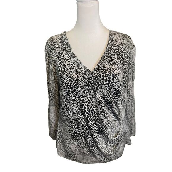 Alex Evenings Faux Wrap Animal Print Knit Dressy Top Petite Size Large - Picture 1 of 3